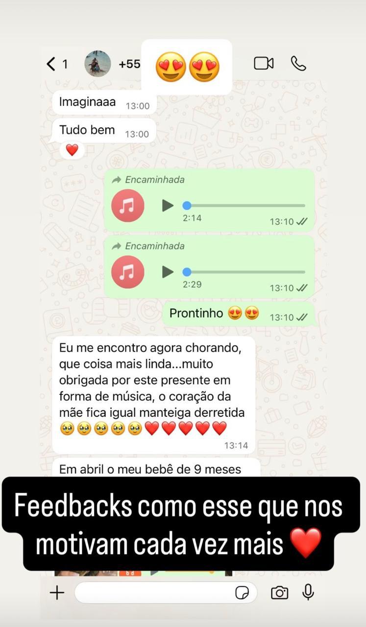 Feedback de cliente emocionada com música personalizada