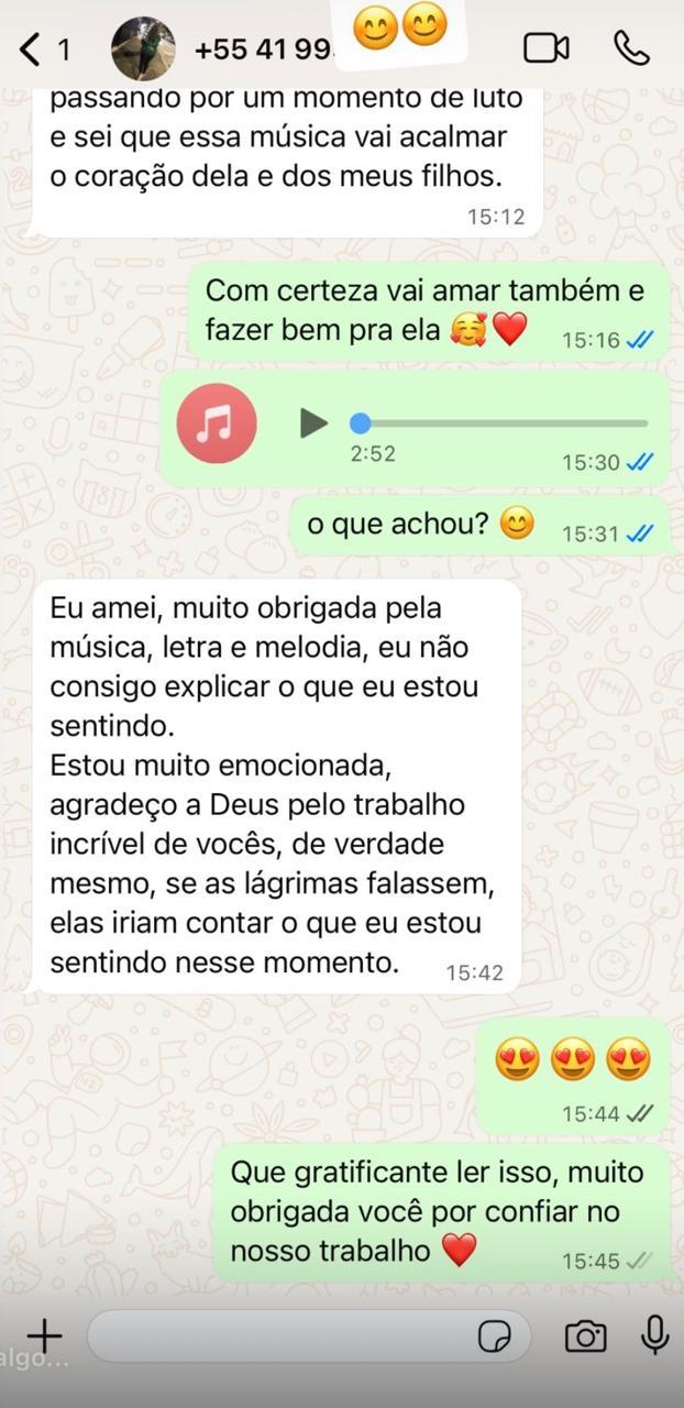 Feedback de cliente sobre letra e melodia personalizada